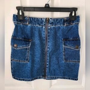 Denim Mini Skirt Cargo Full Zip Up Medium Wash Size S